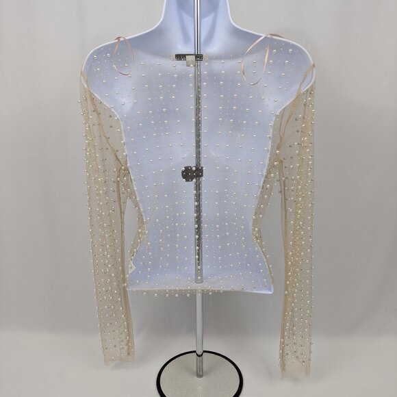 Haute Monde Sheer Top w/Rhinestone Faux Pearl - NWOT - Picture 10 of 10